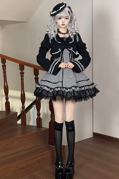 千鳥格子ダークスイートスリーブ付きロリータドレス