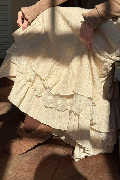 レイヤードレースハイウエストスカート