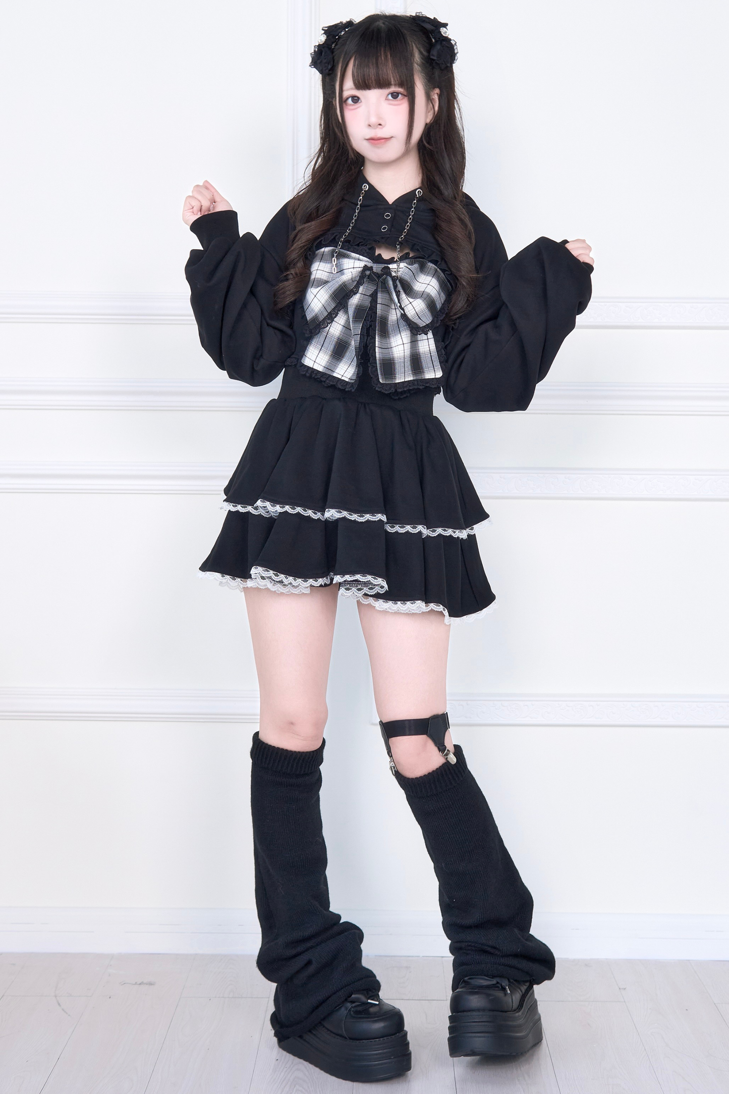 リボンベスト+ショートスウェット