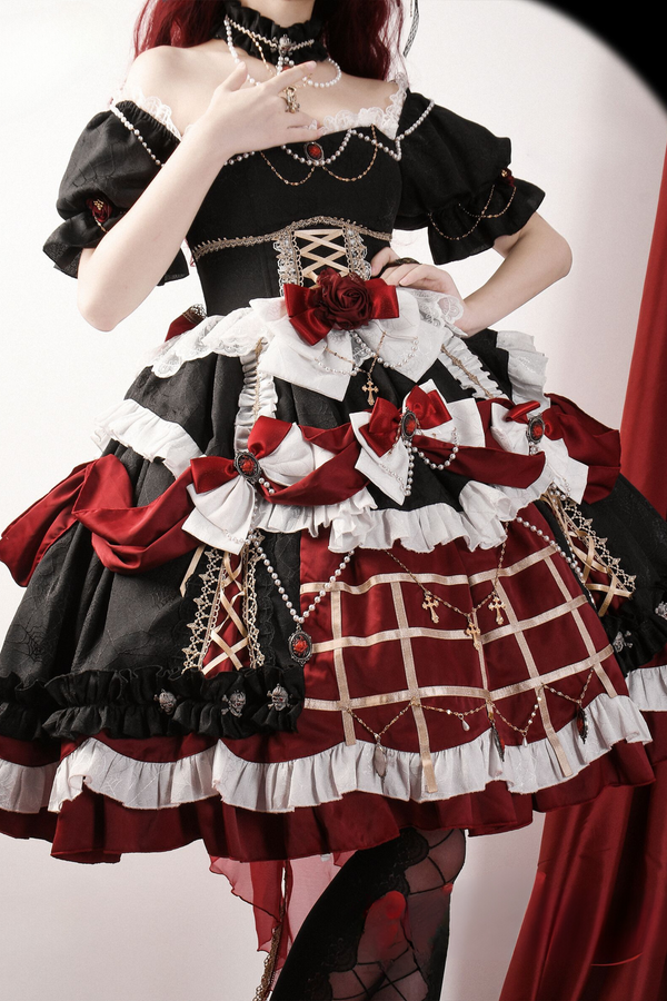 【予約商品】ダークパターンゴシックゴージャスエレガントドレス【ショート・ロング】