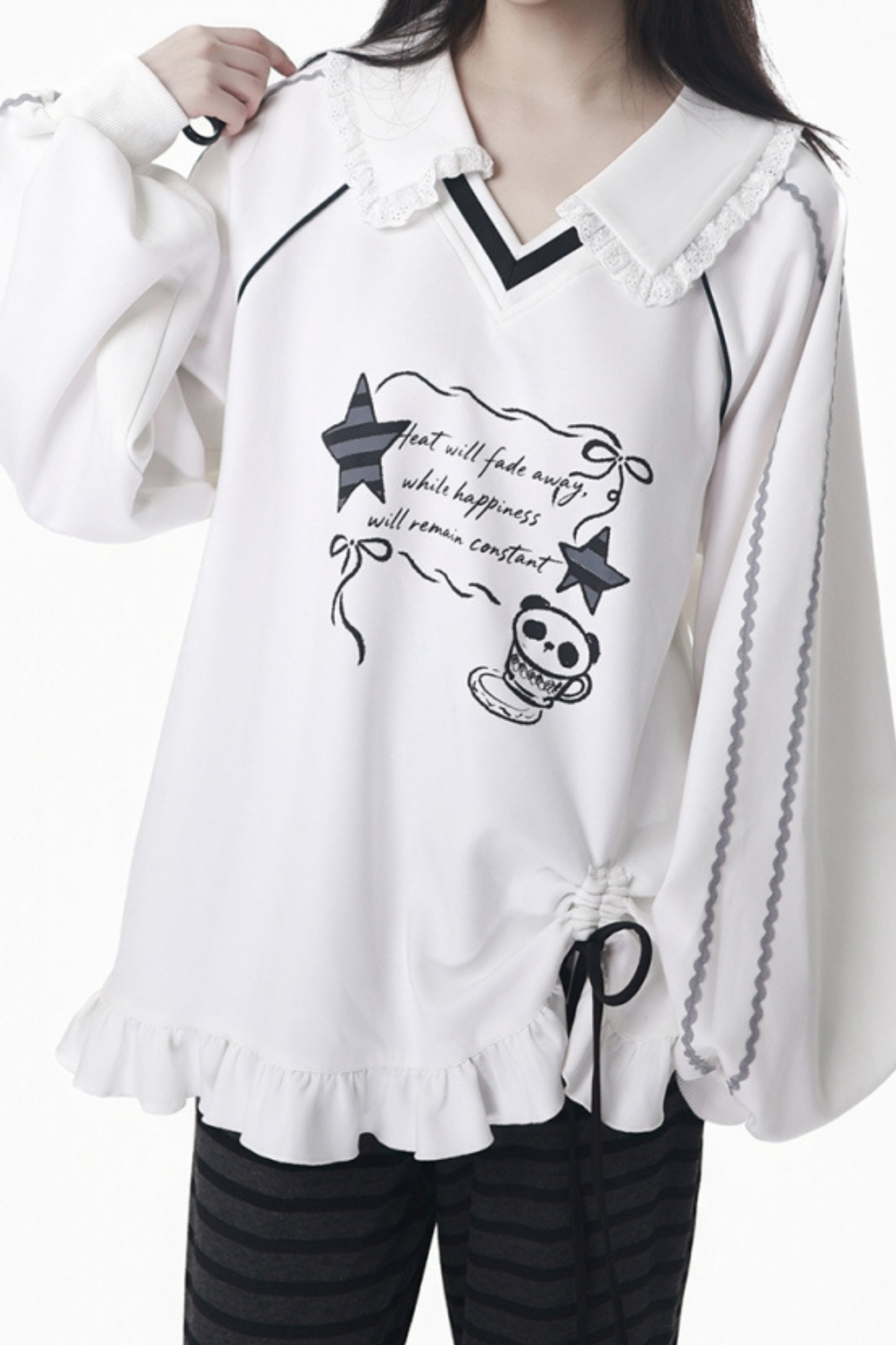 ラペルレーススタートップス+フリルパンツ