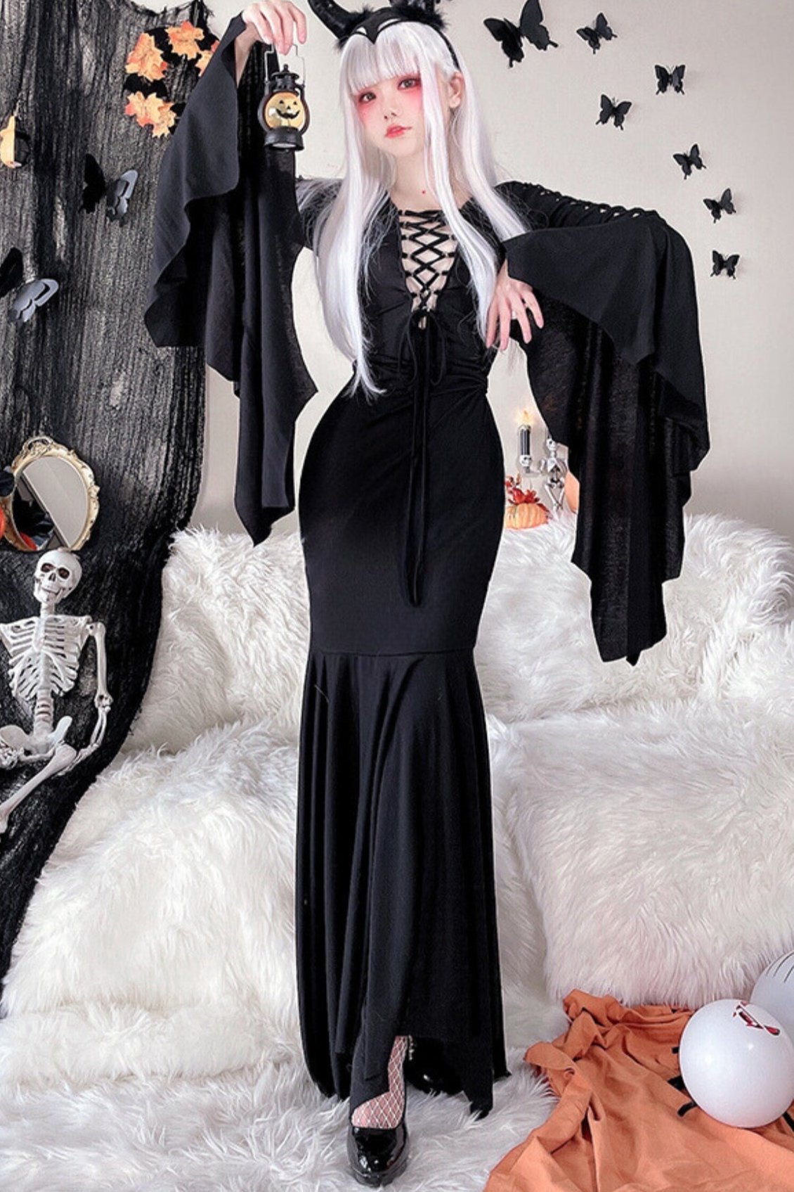 Gothic Retro Strap Witch Dress Set