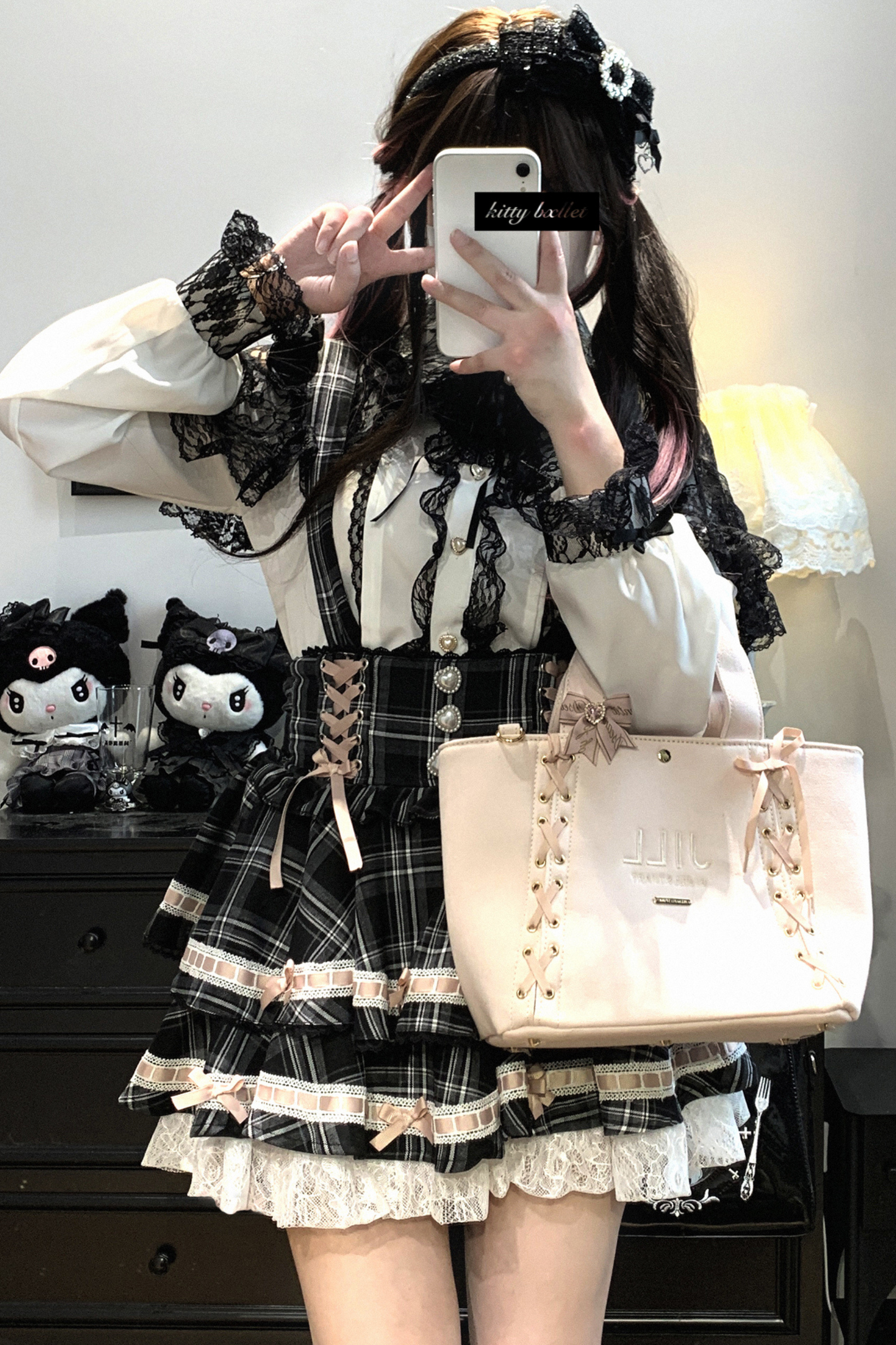 [Pre-order item] Frilled Ribbon Lace-up Suspender Skirt