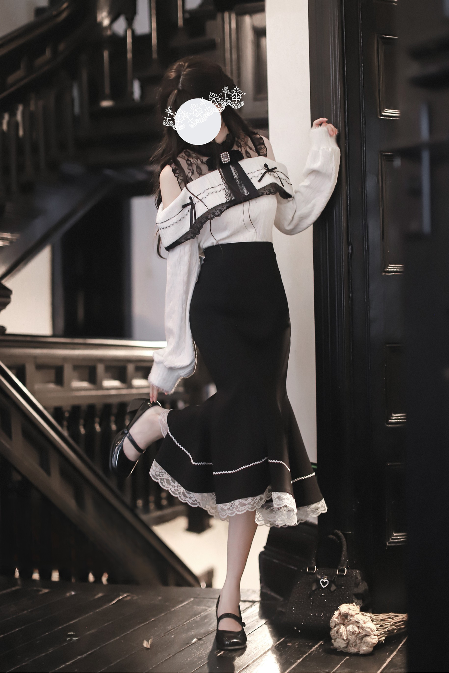 リボンニットオフショル＋マーメイドスカート＋ショートスカート＋リボン