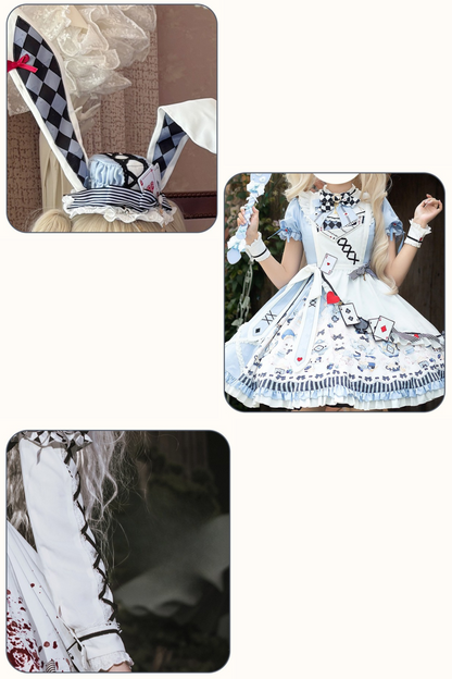 【数量限定】アリスティーパーティーアシメエプロンドレス＋うさ耳ハットドレスフルセット