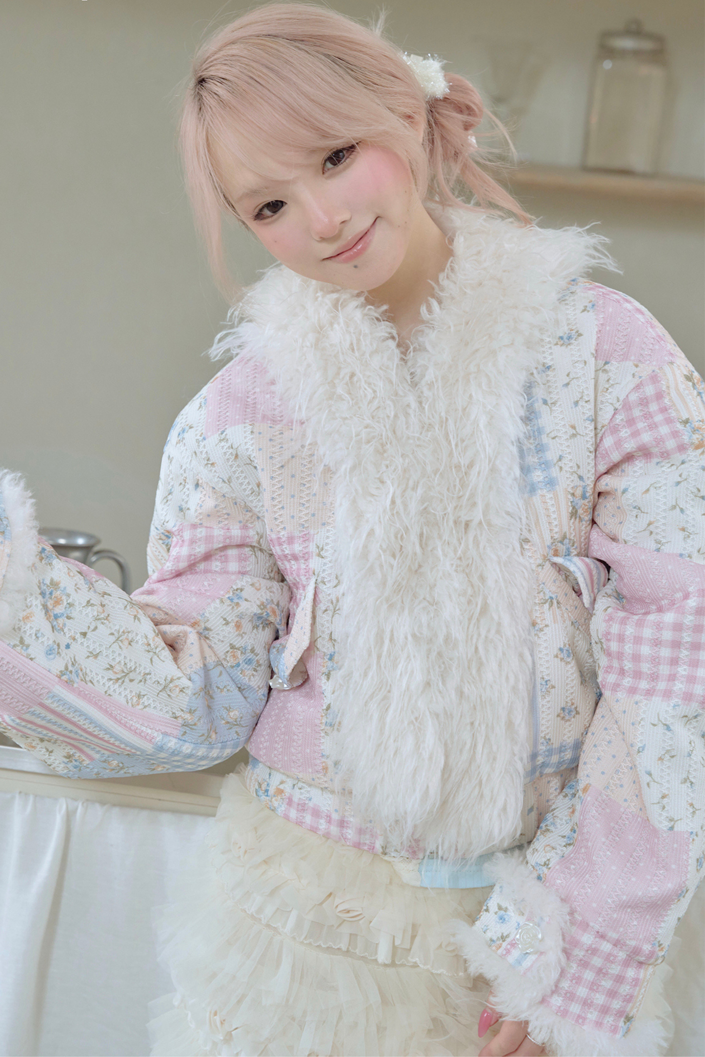 Floral Patchwork Fur Jacket