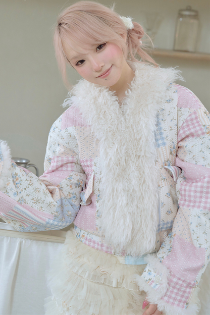 Floral Patchwork Fur Jacket