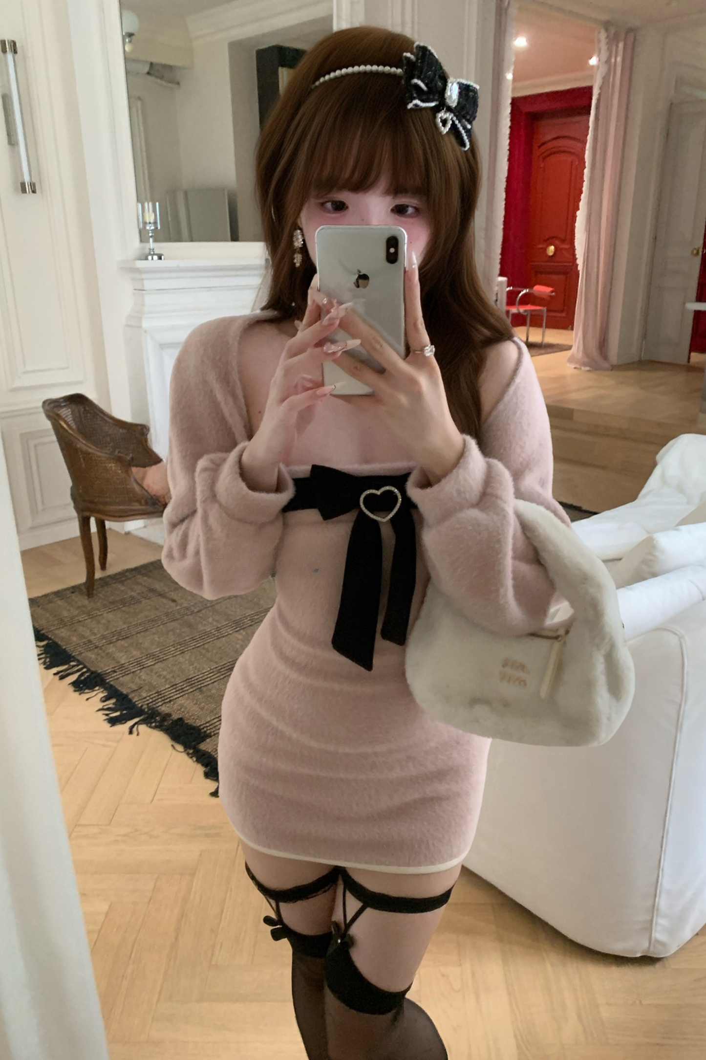 ビッグリボンスイートピュアタイトドレス