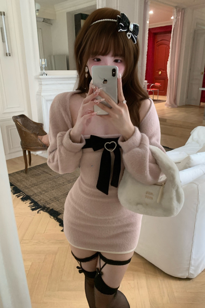 ビッグリボンスイートピュアタイトドレス