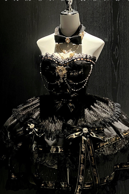 ゴールデンゴシックドレス+チョーカー+スリーブ+バッジ