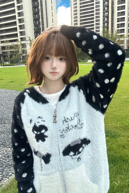 キャットイヤーフードドットデザインニットパーカー