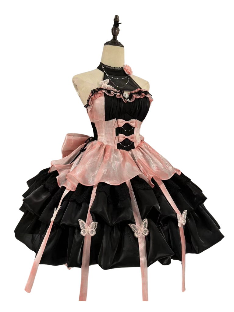 Black Pink Lolita Princess Pure Style Halter Neck Suspender Dress