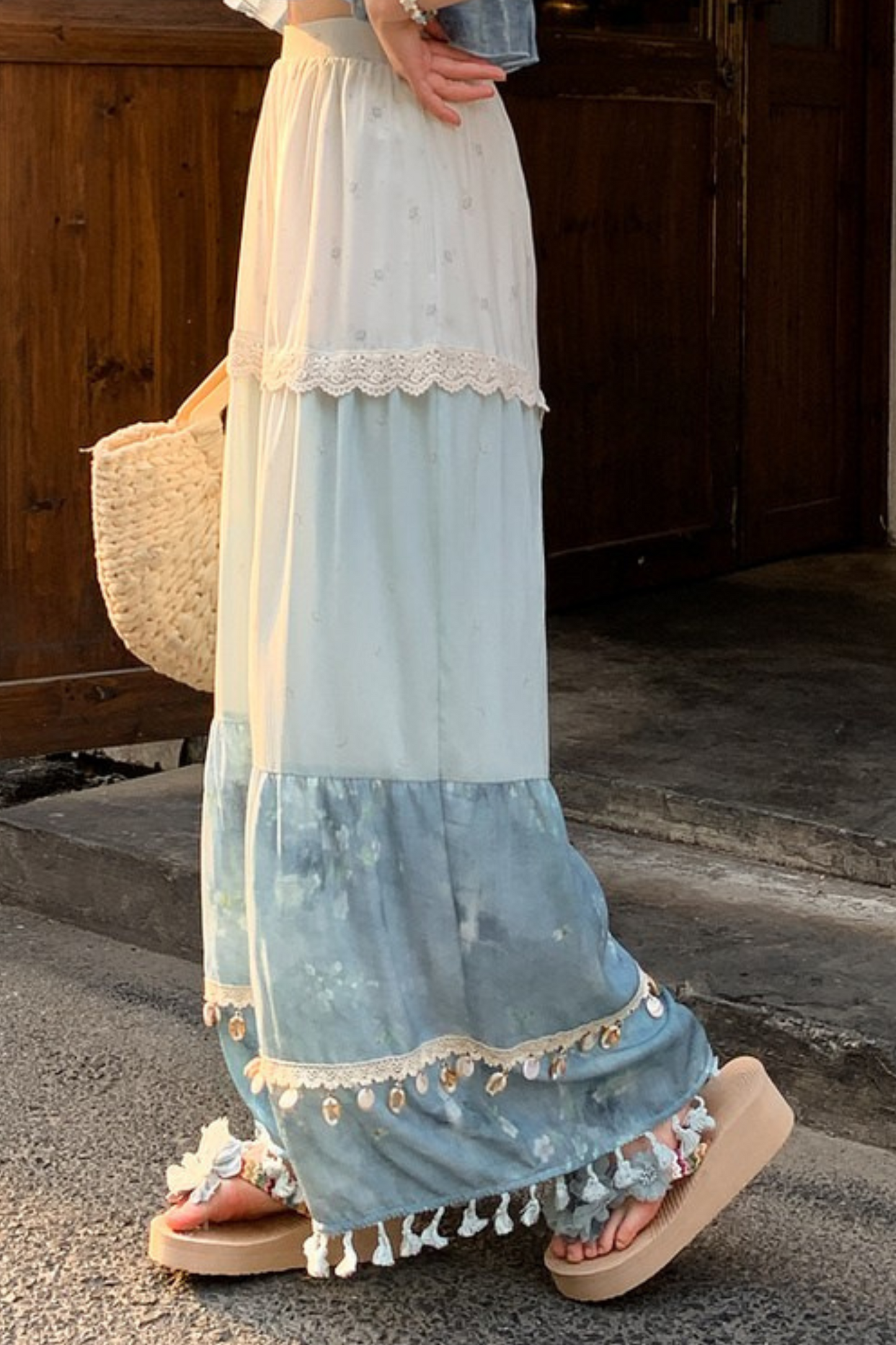 シーブルーデザインワイドパンツ