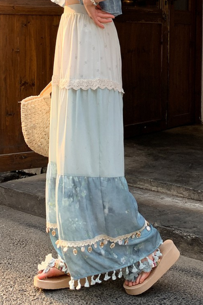 シーブルーデザインワイドパンツ