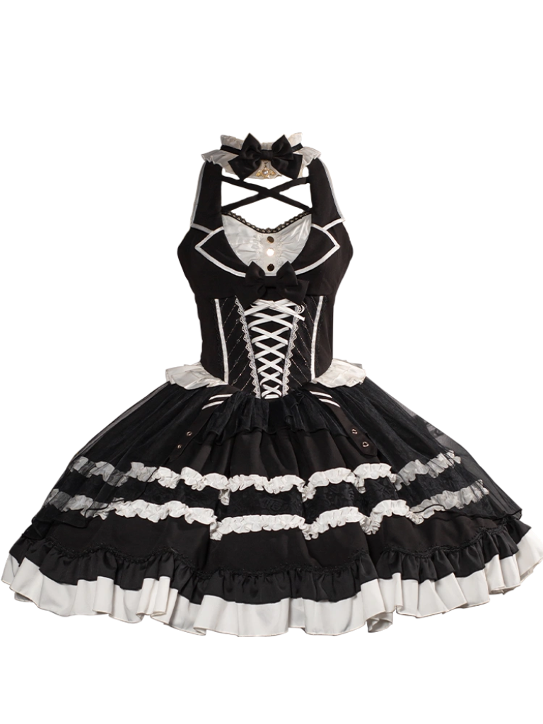 White Black Magic Elegant Antique Doll Dress