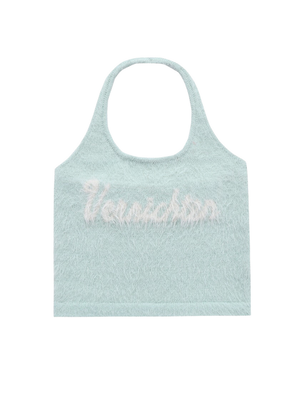 Cardigan Faux Fur Lazy Soft Wax Knit + Halter Neck Top