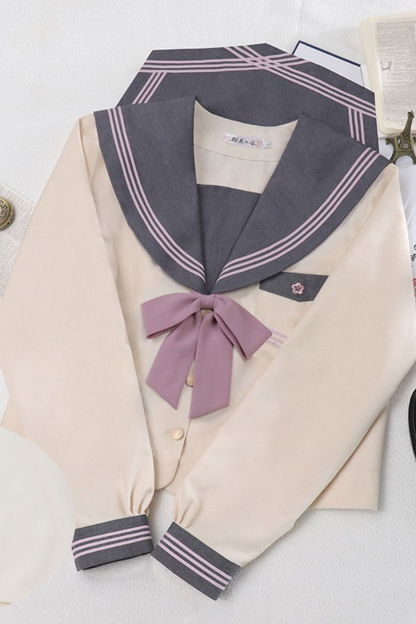 セーラートップス+プリーツスカート+ソックス+ベルト+リボン