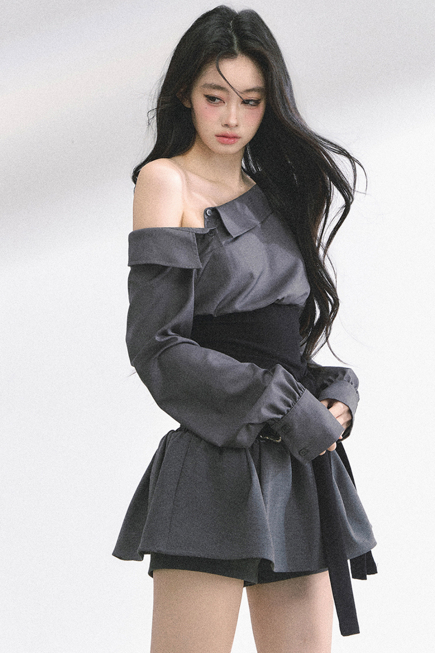 ウエストバンド付きワンショルダーシャツ