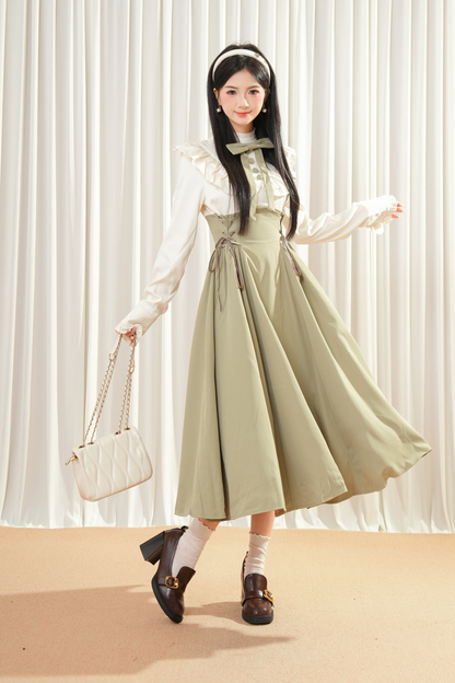 엘레강스 배색 프렌치 레트로 원피스