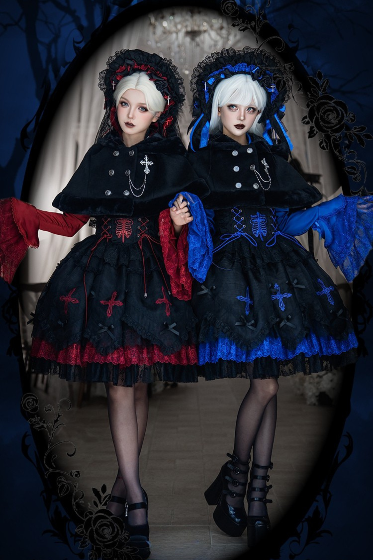 【12月8日予約締切】Black Mist Banquet ゴシックフーディーファーケープコート＋クロスチェーンブローチ