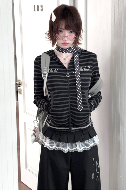 Rhinestone Striped Hoodie + Wide Pants