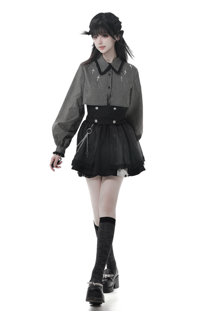十字架のキャロルダークシャツ+コルセット+スカート