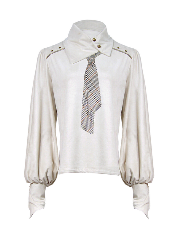 Steam Continental High Slant Color Suede Lantern Sleeve Tie Shirt