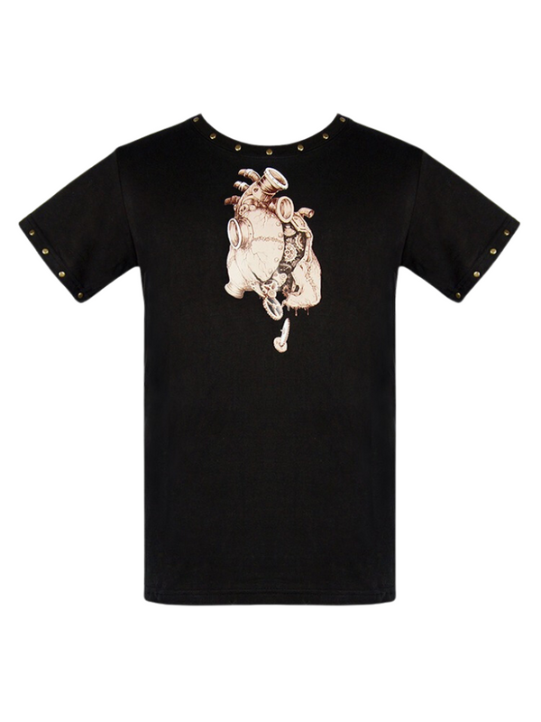 Steampunk Rivet Gear Mechanical Heart Print T-Shirt