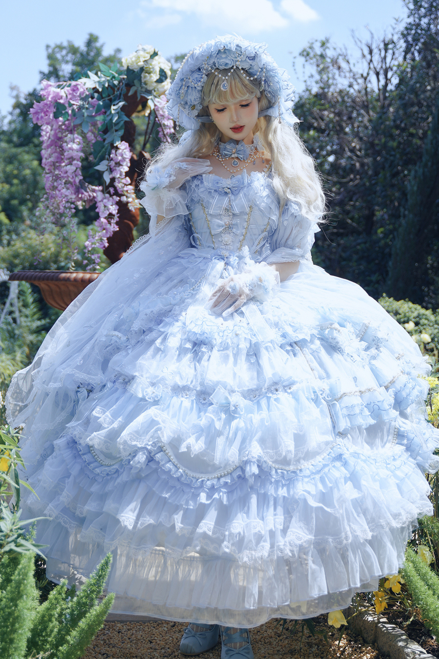 ゴージャスアイスブループリンセスミディアムロリータドレス