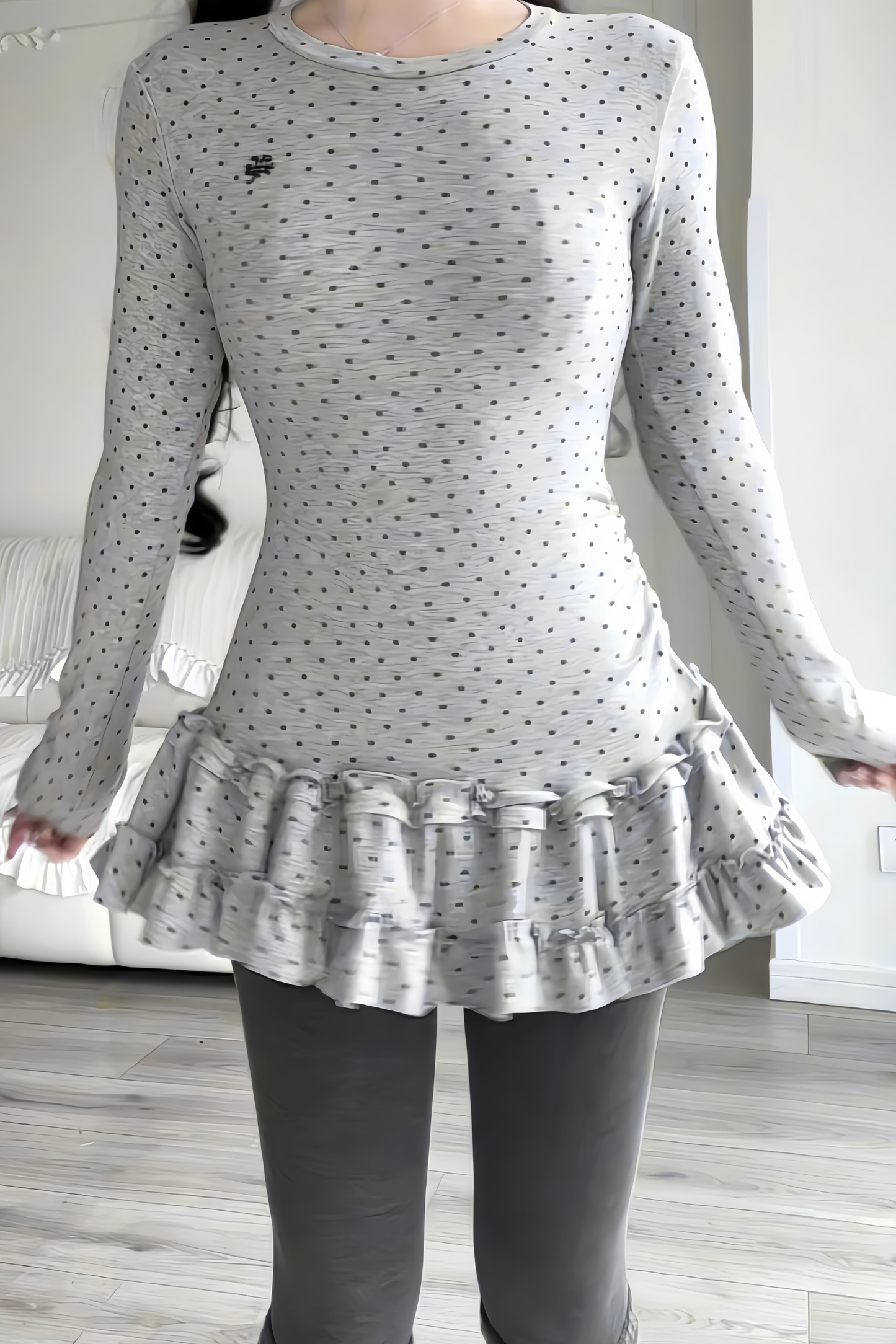 Gepunktetes Slim Rüschen-Top