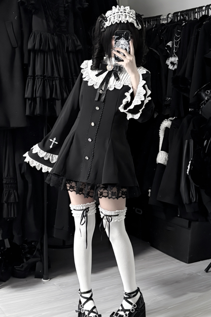 Cross Lace Flared Sleeve Dress