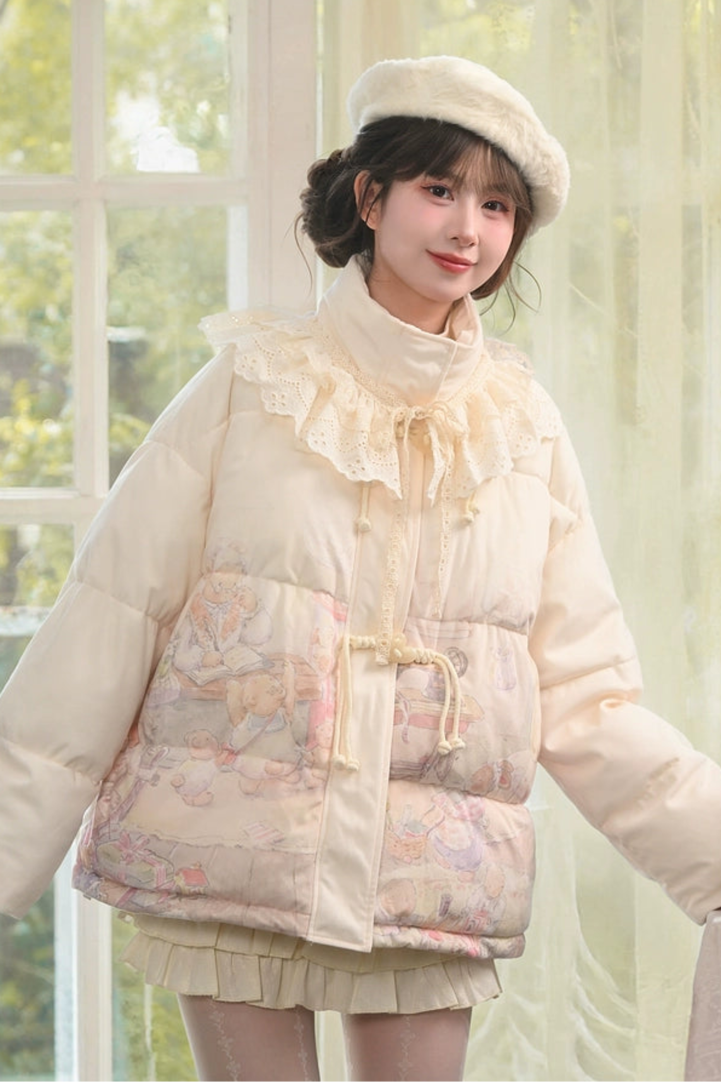 フェアリーテールレースカラー付きダウンジャケット