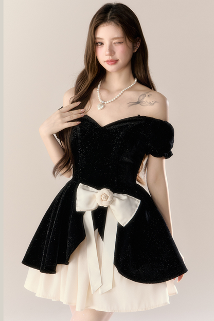 ベルベットフレンチブラックドレス