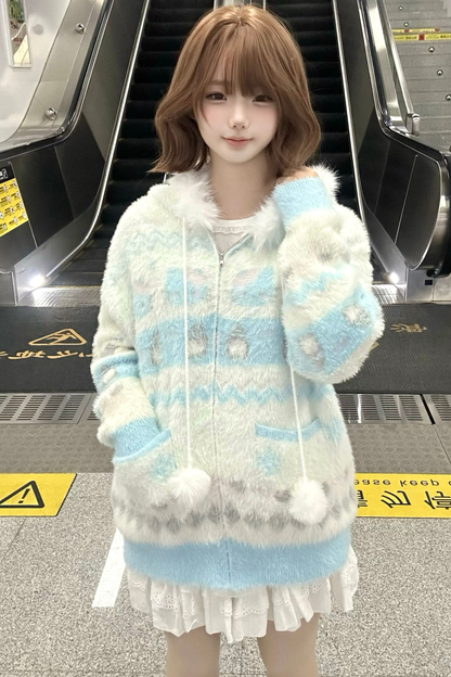 ラビットフードニットカーディガン