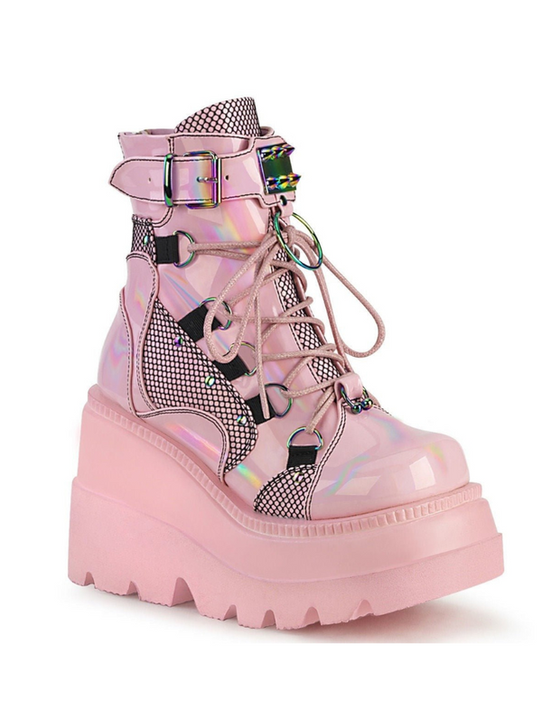 STUDD BELT LACE-UP PLATFORM BOOTS