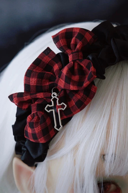 レッドチェックヘッドバンド