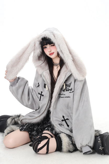 バニーファーフードジップジャケット