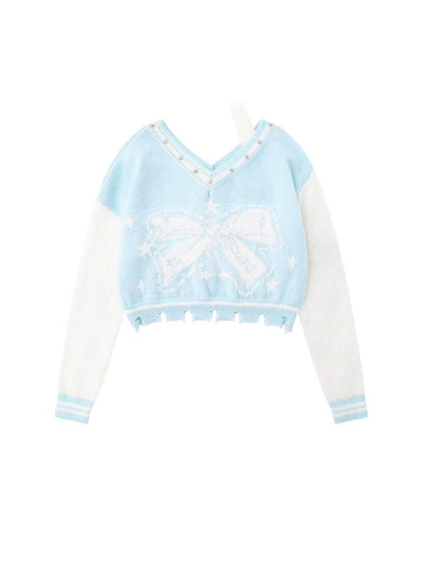 American Star Ribbon Colorblock V-Neck Short Knit