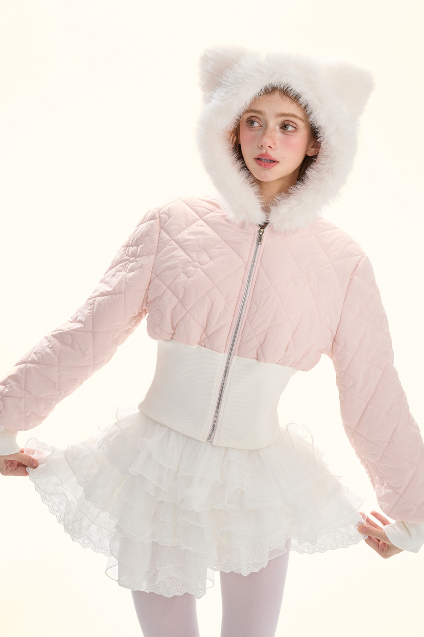 フェアリーファーキャットフードキルティングジャケット