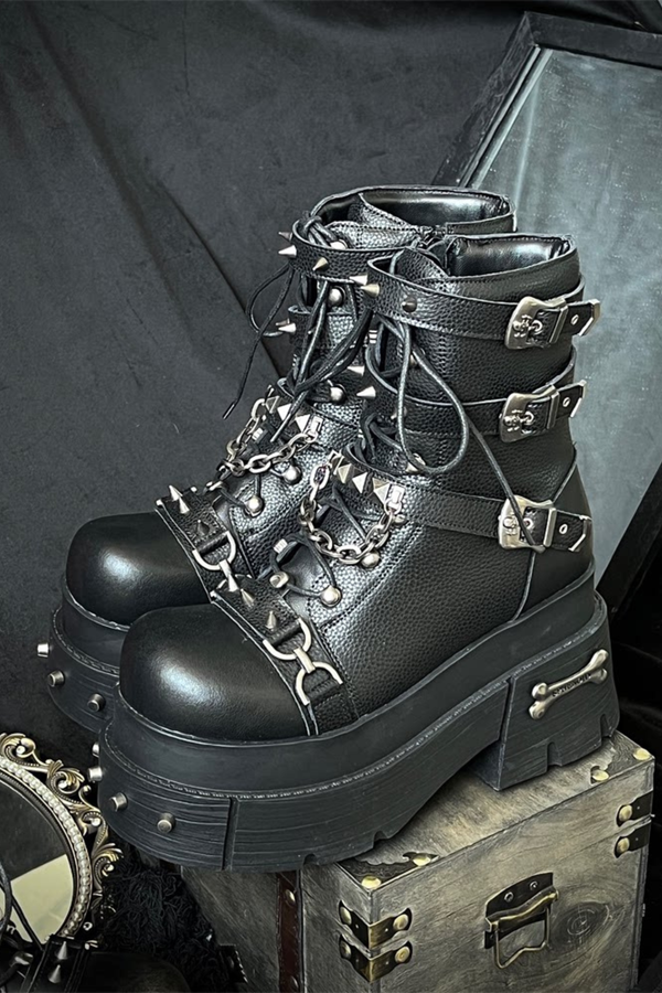 レザーパンクプラットフォームブーツ