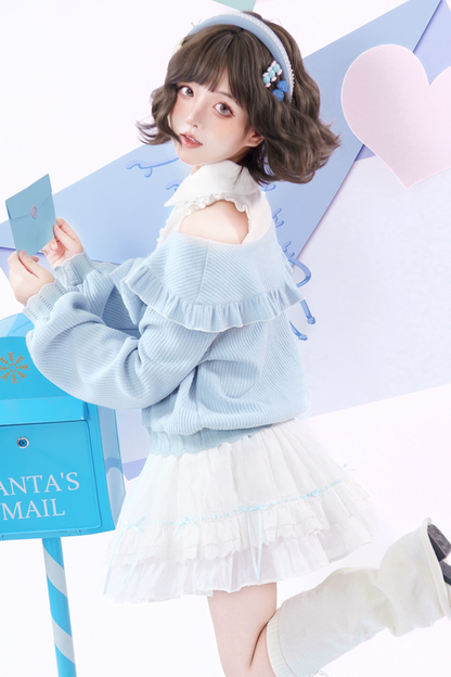 キュートオフショルダーセーター+スカート