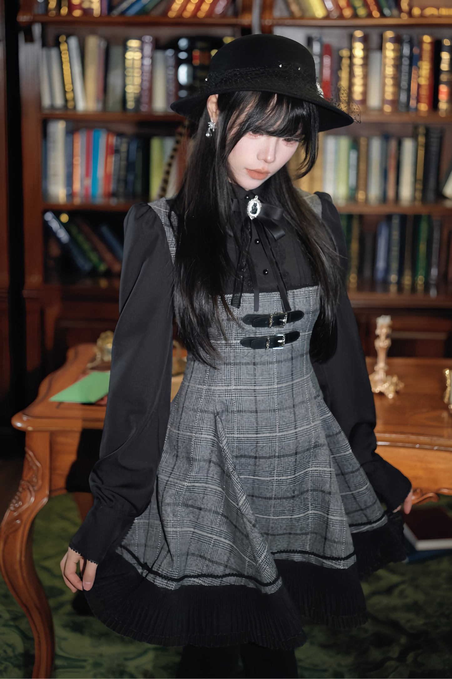 チェックベルトフレアドレス