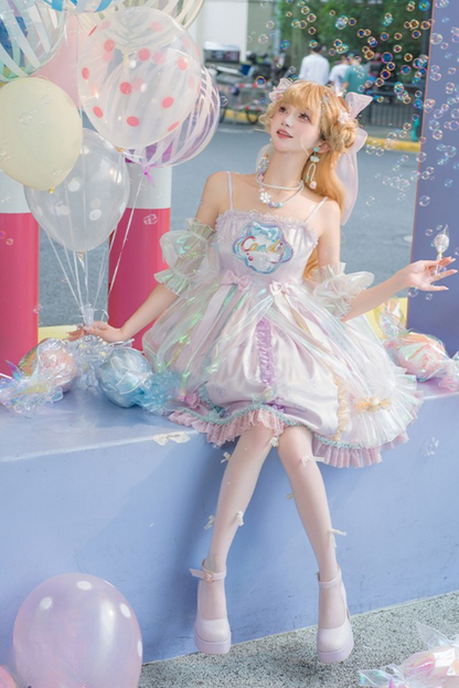 キャンデーポップバルーンロリータジャンパースカート+パールネックレス
