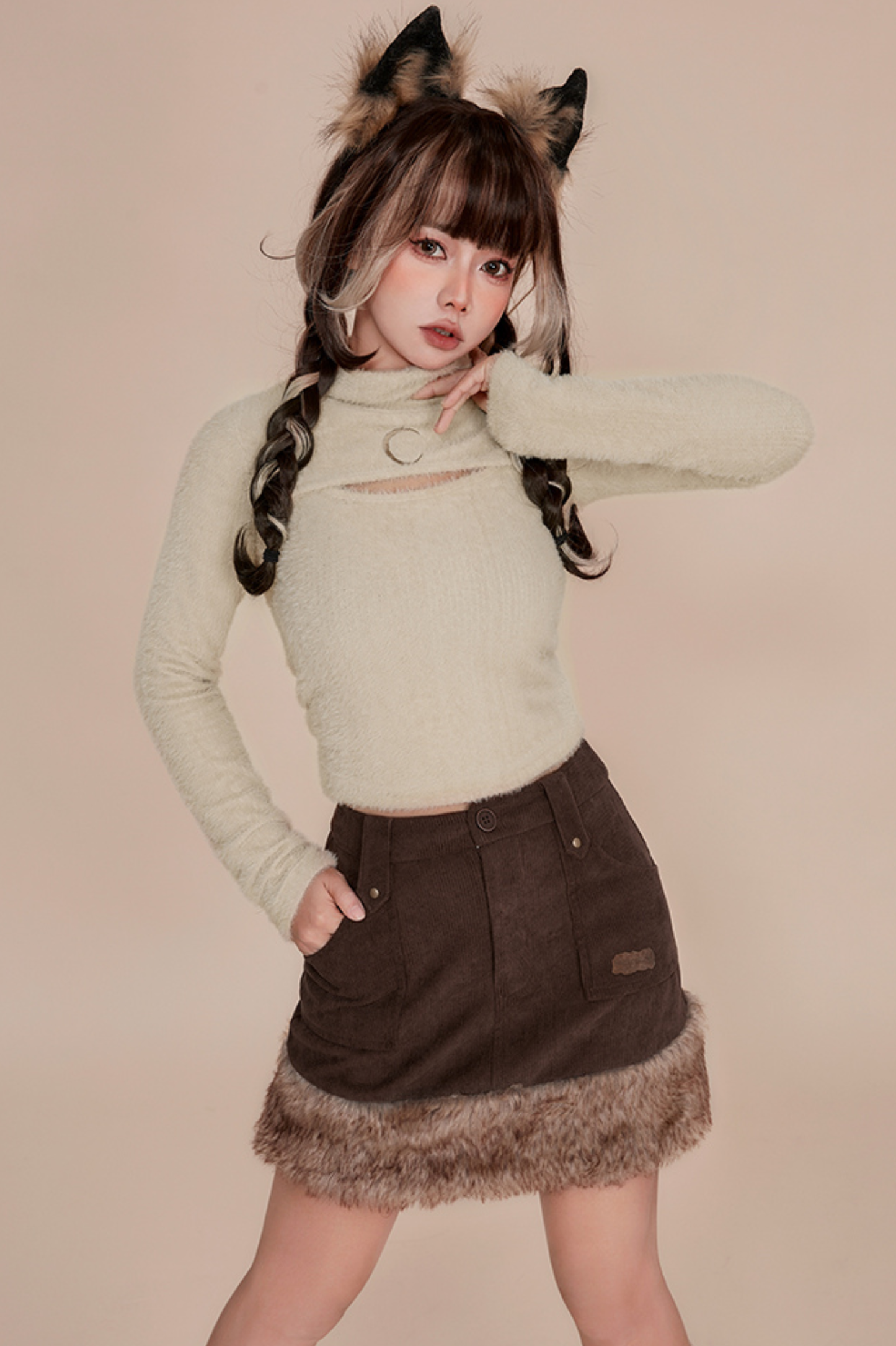 Corduroy Fur Skirt