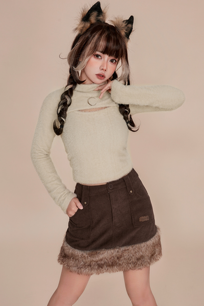Corduroy Fur Skirt