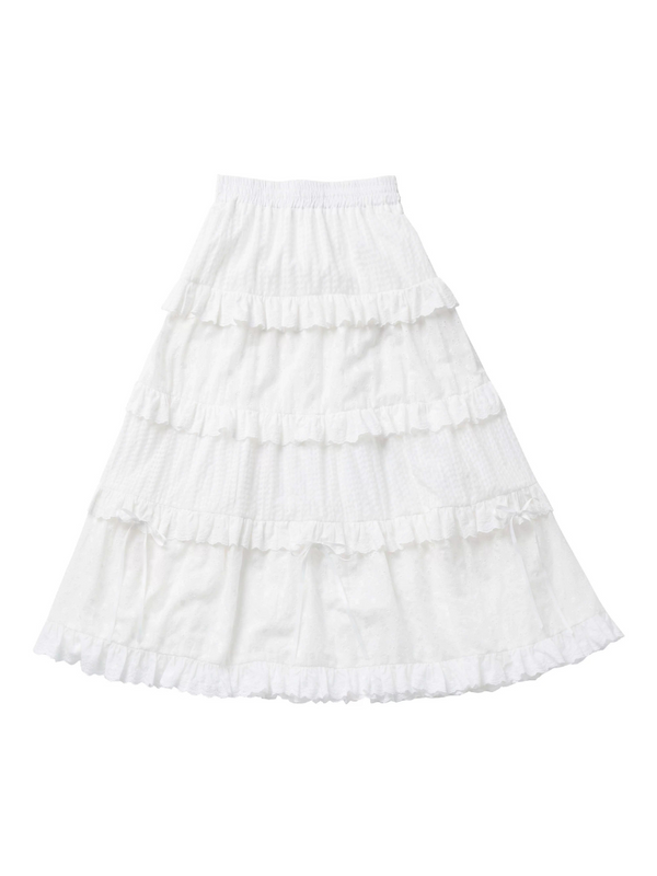 ガーリーフラワーピンクトップス＋ホワイトレーススカートデザインセット