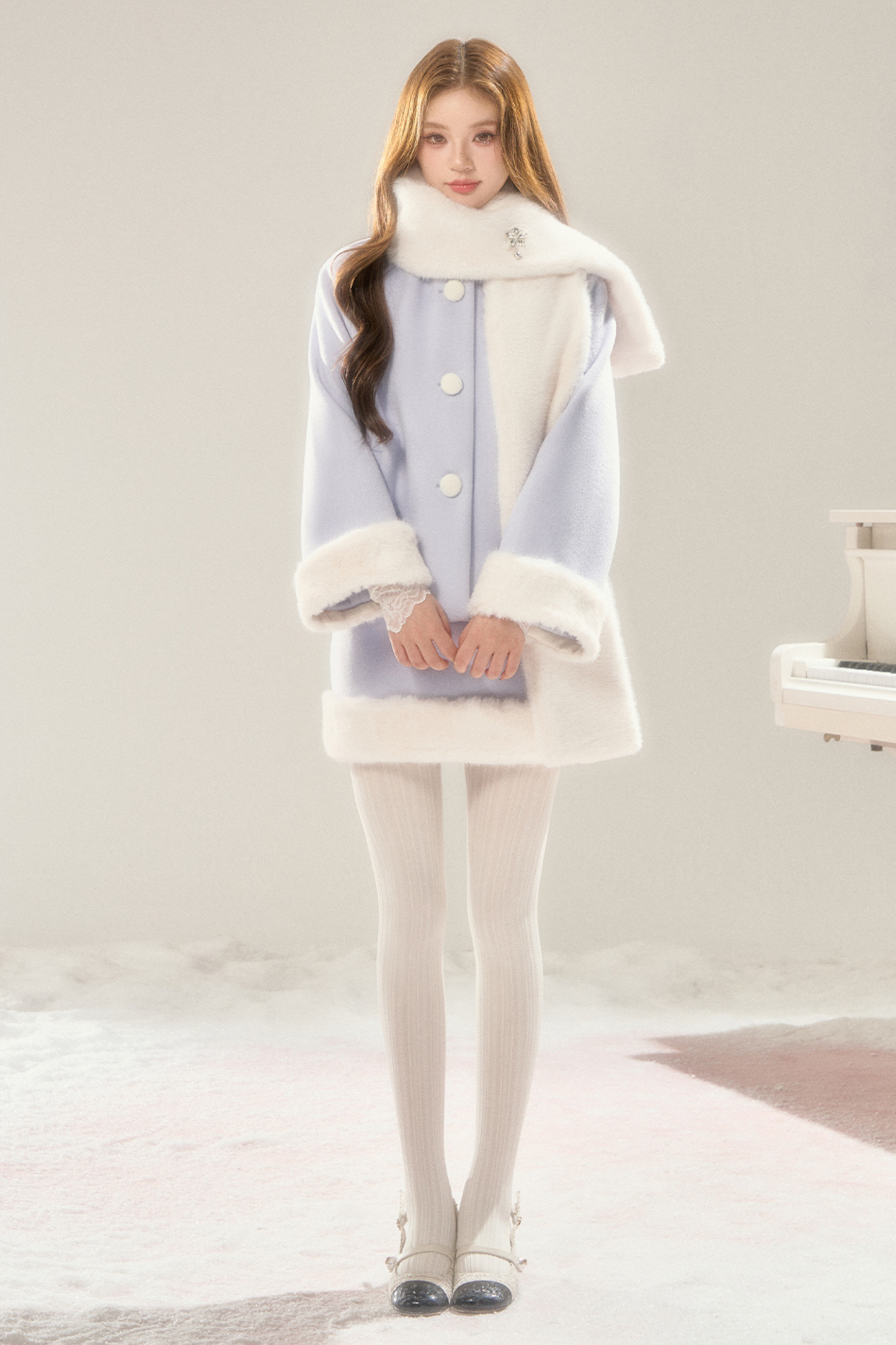 マフラー付きスイートファーコート+ファースカート