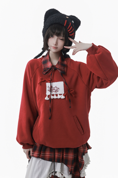 ルーズフリーススウェット+チェックスカート