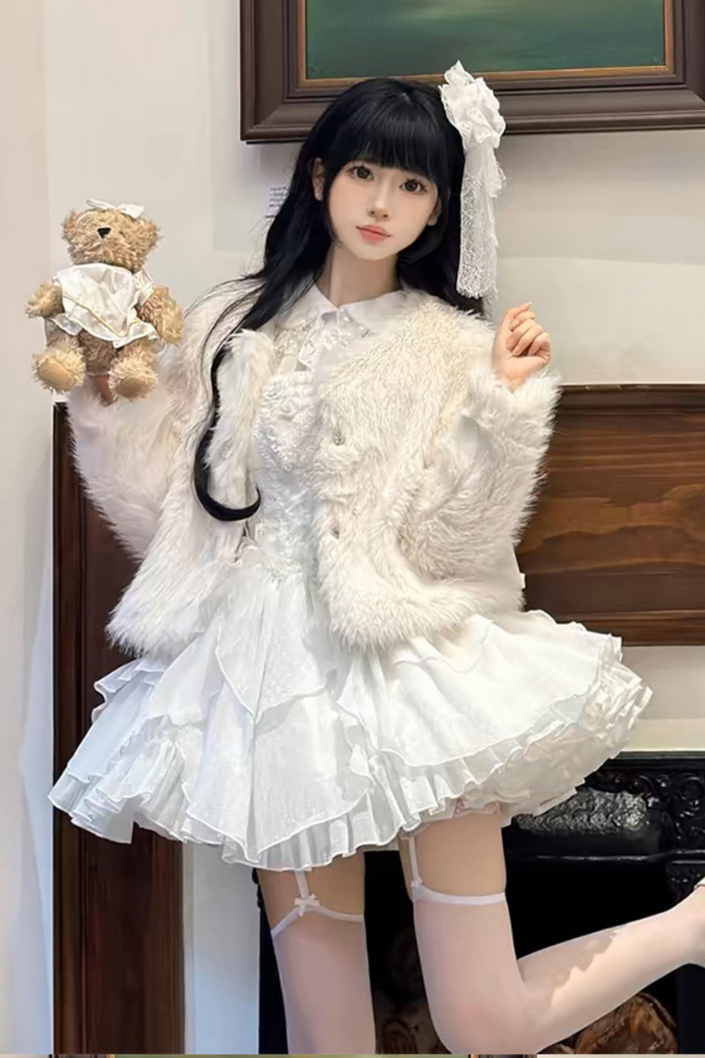 ホワイトムーンフィッシュボーンライトプリンセスロリータドレス