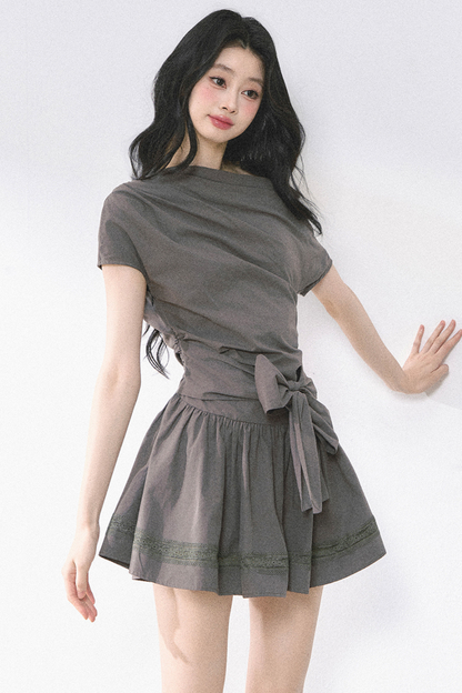 ウエストスリムパフィーオフショルダードレス